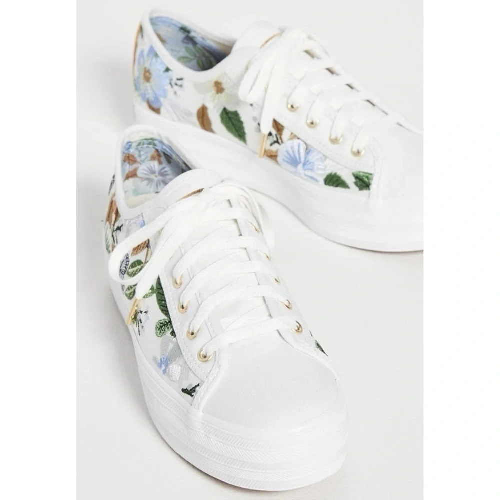 Rifle Paper Keds Triple Kick Blue Fields Embroidered Floral Casual Sneaker Shoes